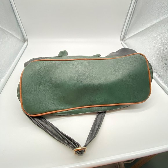 Black Rivet 17" Tote Bag w Should Strap Green Brown Black Handbag Satchel - Picture 13 of 13